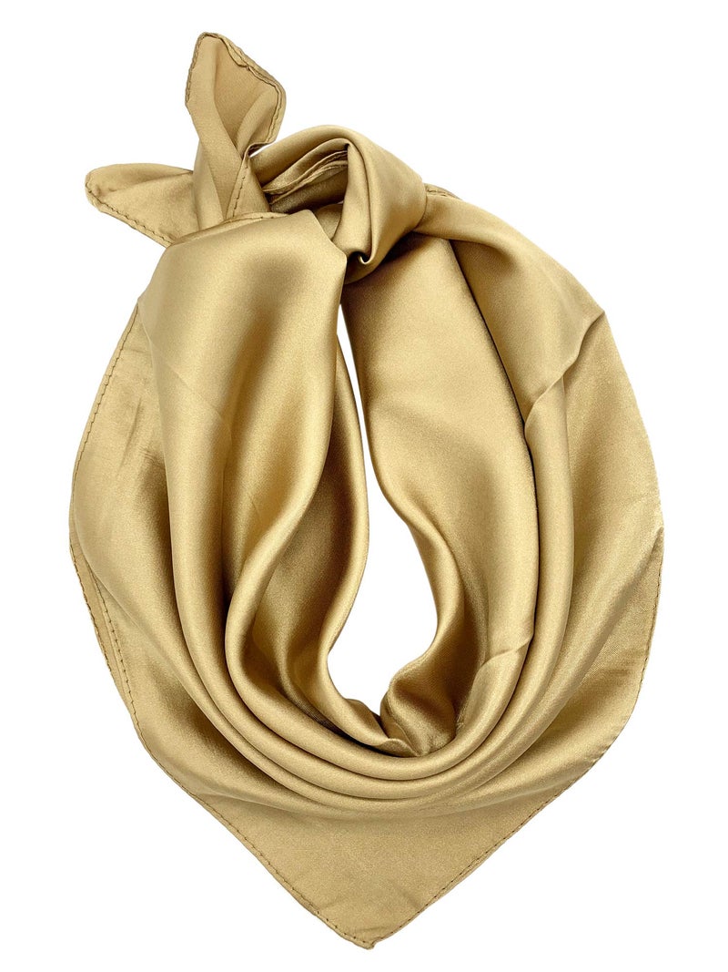 YOUR SMILE Silk feeling Pure Color Scarf Womenâ€™s Fashion Pattern Large Square Satin Headscarf Headdress 24''x24'',Gold - Image 2