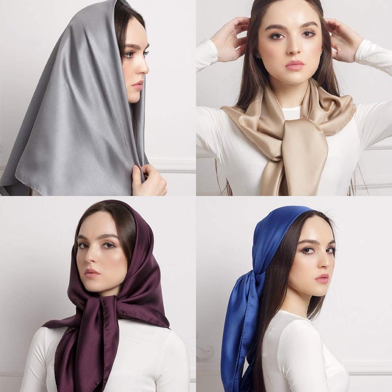 YOUR SMILE Silk feeling Pure Color Scarf Womenâ€™s Fashion Pattern Large Square Satin Headscarf Headdress 24''x24'',Gold - Image 5