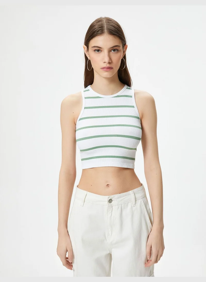 KOTON Crop Tank Top Crew Neck Sleeveless Slim Fit Ribbed