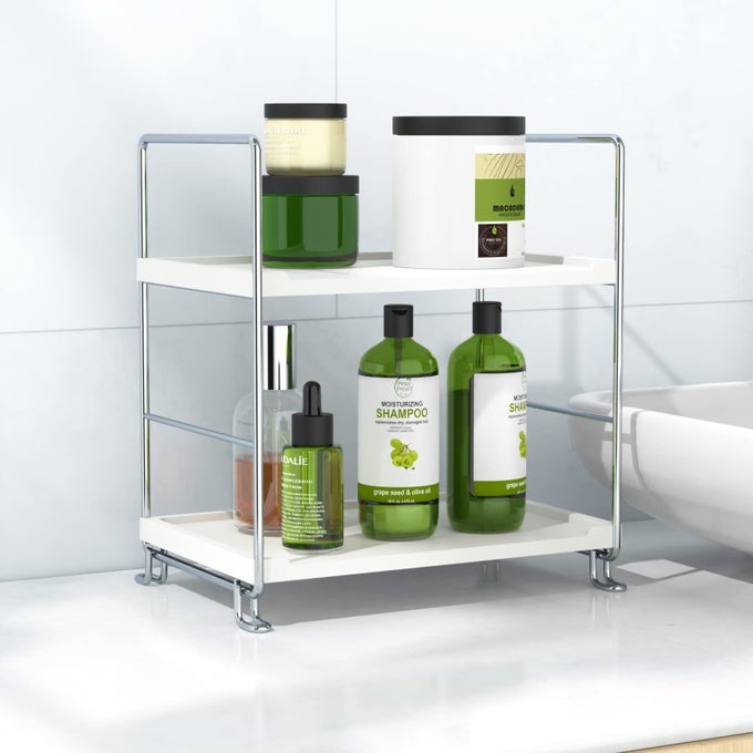 2TIER BATHROOM COUNTERTOP COSMETICS SKINCARE ORGANIZER HOLDER FOR PERFUME BATHROOM COUNTER FOR DRESSER AND AND KITCHEN VANITY ORGANIZER SLIVER