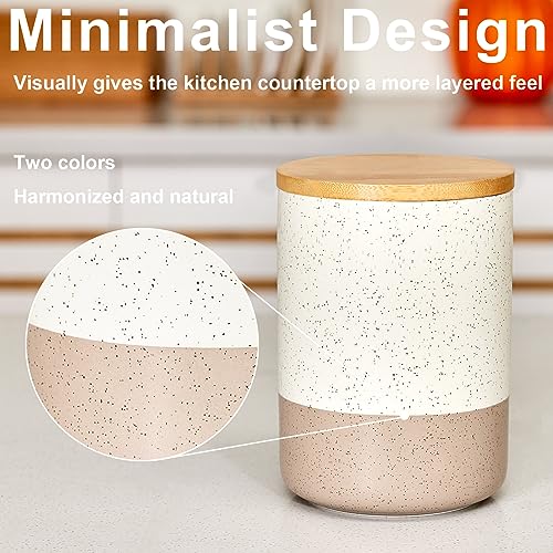 Yangbaga Canisters Sets for Kitchen Countertop-Set of 4 Ceramic Kitchen Canisters Food Storage Jar with Airtight Wood Lids & Spoons & Label,Large Flour and Sugar Containers for Serving Ground Coffee - Image 4