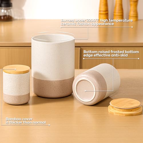 Yangbaga Canisters Sets for Kitchen Countertop-Set of 4 Ceramic Kitchen Canisters Food Storage Jar with Airtight Wood Lids & Spoons & Label,Large Flour and Sugar Containers for Serving Ground Coffee - Image 3