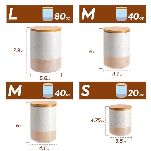 Yangbaga Canisters Sets for Kitchen Countertop-Set of 4 Ceramic Kitchen Canisters Food Storage Jar with Airtight Wood Lids & Spoons & Label,Large Flour and Sugar Containers for Serving Ground Coffee - Image 2