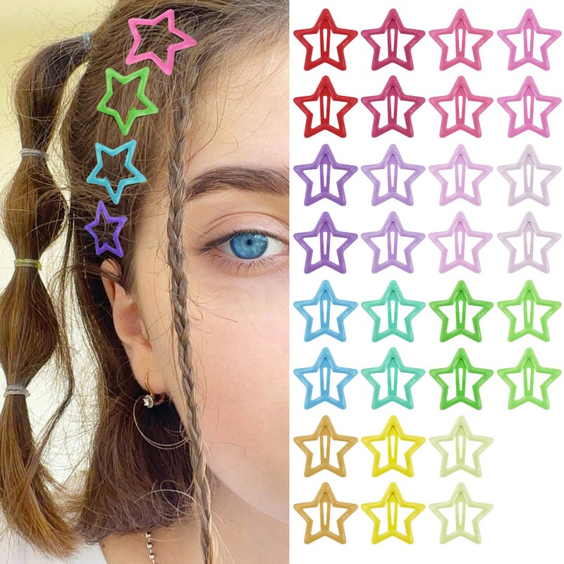 SAOROPEB Star Hair Clips Multiple Colors Snap Hair Barrettes Non Slip Star Hair Accessories Metal Hair Clips for Girls Women -30 PCS 1.18" - Image 1