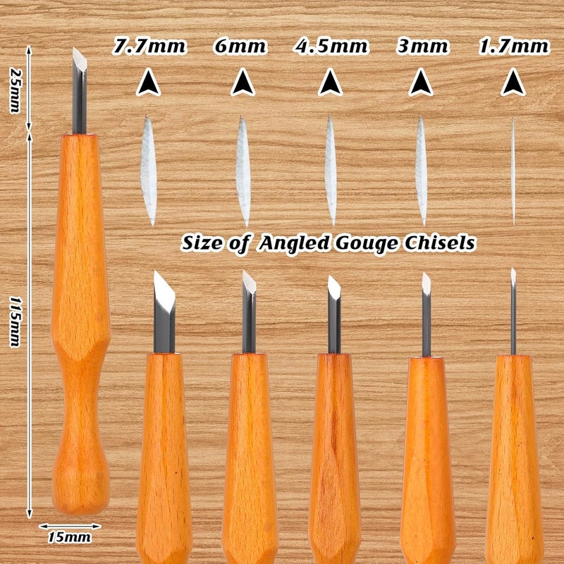 WILLBOND 5 Pcs Linocut Carving Tools Set Triangular Linoleum Various Sizes Wood Carving Knife Chisel V Shaped Tools for Linocut Printmaking Woodcarving(Slanted) - Image 2