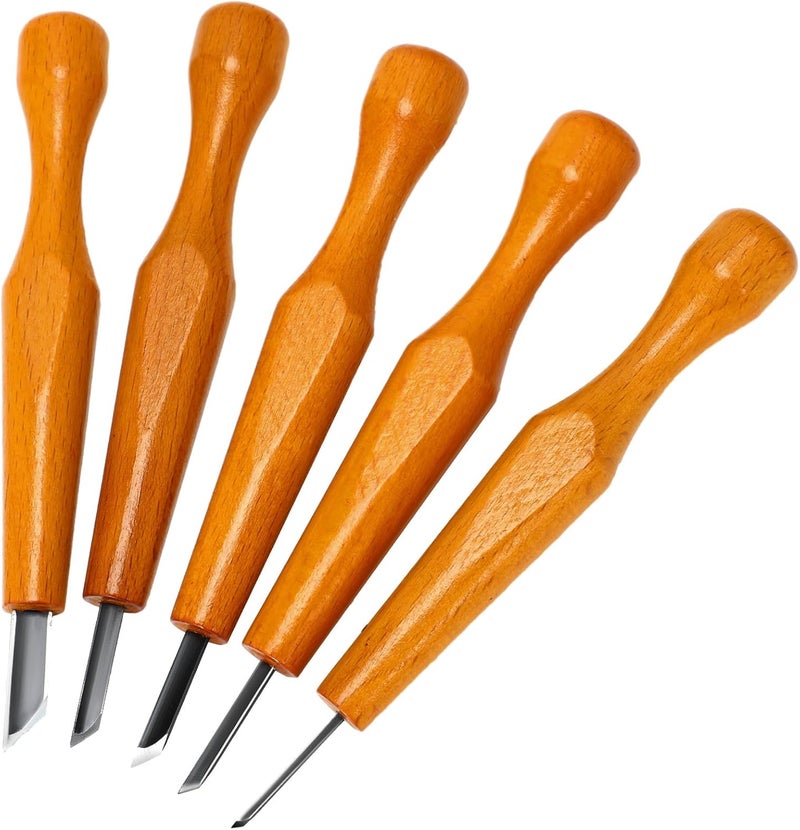 WILLBOND 5 Pcs Linocut Carving Tools Set Triangular Linoleum Various Sizes Wood Carving Knife Chisel V Shaped Tools for Linocut Printmaking Woodcarving(Slanted) - Image 1