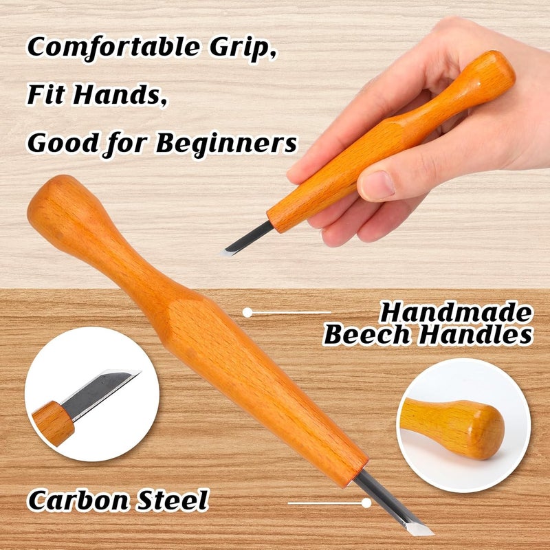 WILLBOND 5 Pcs Linocut Carving Tools Set Triangular Linoleum Various Sizes Wood Carving Knife Chisel V Shaped Tools for Linocut Printmaking Woodcarving(Slanted) - Image 3