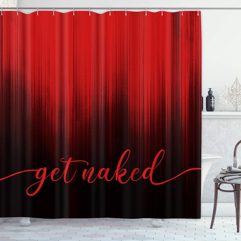 ArtSocket 4PC Red Black Ombre Get Naked Modern Simple Shower Curtain Sets Bathroom Decor with Rugs, Non-Slip Rug,Toilet Lid Cover, Bath Mat and 12 Hooks 72x72 inches - Image 5