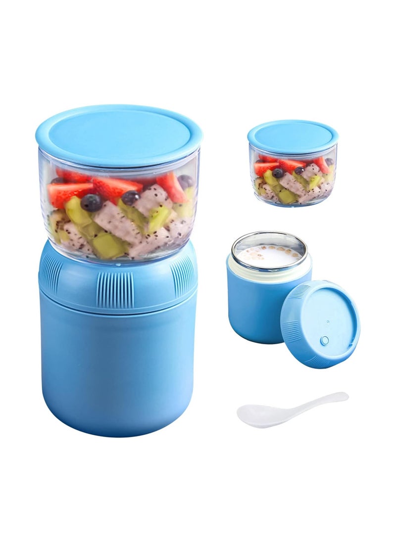 General Yogurt container with lid and spoon 2-tier cereal cup, 430ml + 330ml cereal cup Portable leak-proof insulated food container Overnight milk Hot & Cold Oatmeal Containers Cereals for children and adults  - Image 1
