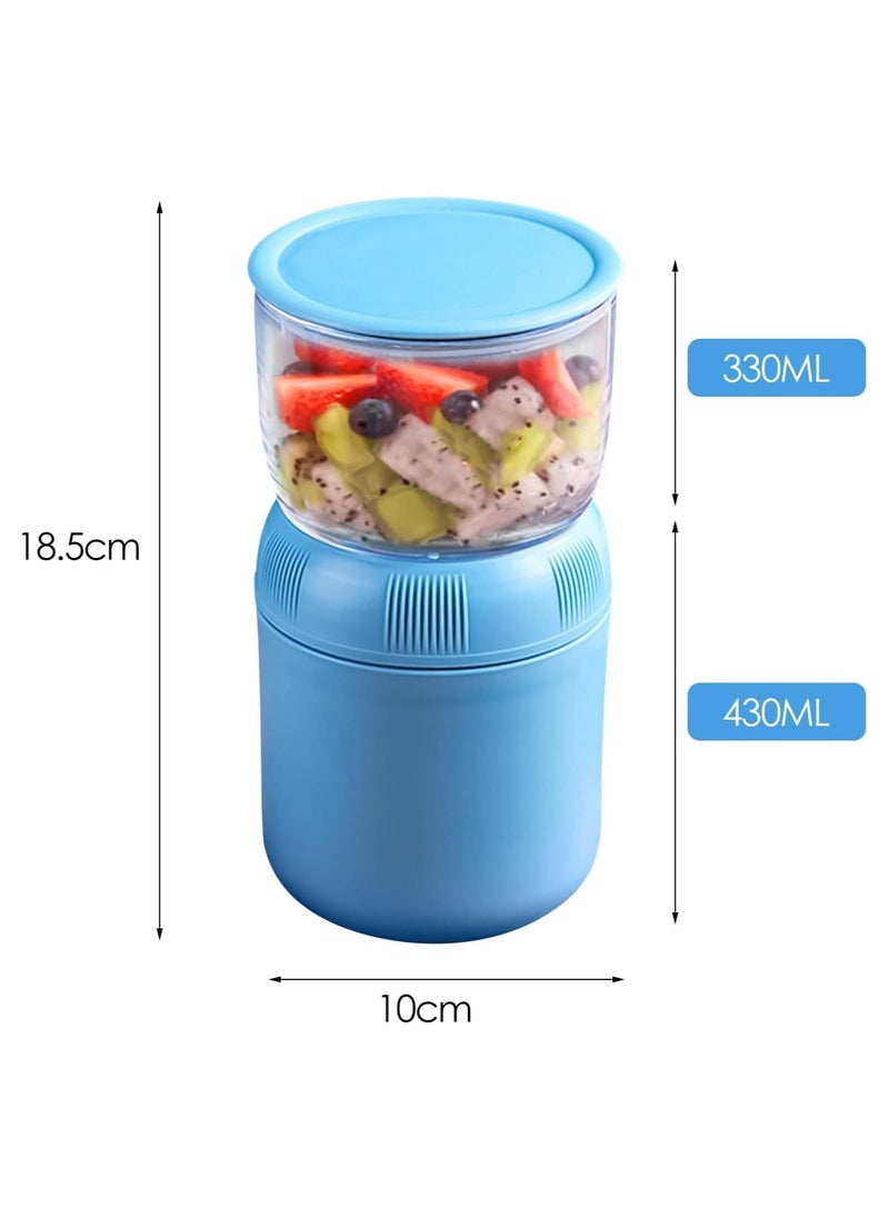 General Yogurt container with lid and spoon 2-tier cereal cup, 430ml + 330ml cereal cup Portable leak-proof insulated food container Overnight milk Hot & Cold Oatmeal Containers Cereals for children and adults  - Image 5