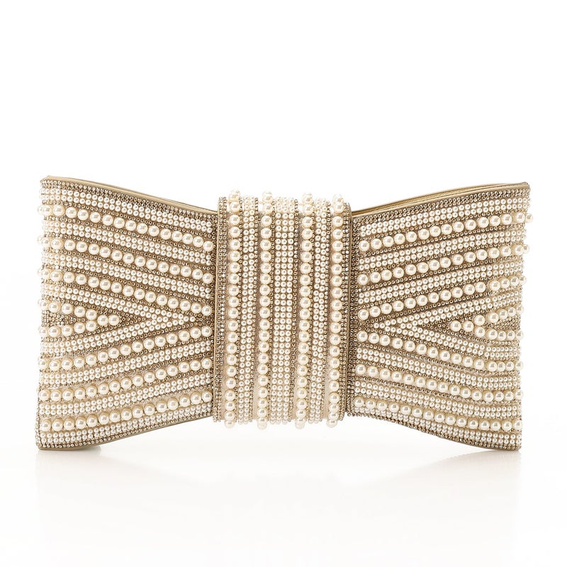 Mr.joe Pearl Bow Embellished Evening Clutch - Gold - Image 3