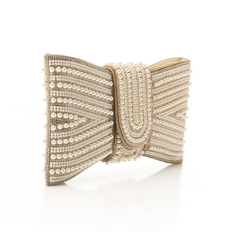 Mr.joe Pearl Bow Embellished Evening Clutch - Gold - Image 2