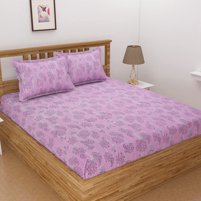BEDSHEET FOR KING SIZE BED WITH PILLOW COVER AND MADE OF MICROFIBER WITH FLORAL PRINT