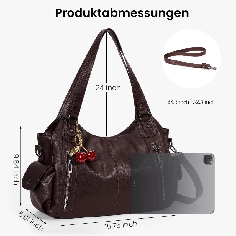 BBIQI Slouchy Hobo Shoulder Bag for Women Soft Leather Purse and Handbags Punk Style Tote Bag Crossbody Y2k Bags (Coffee) - Image 4