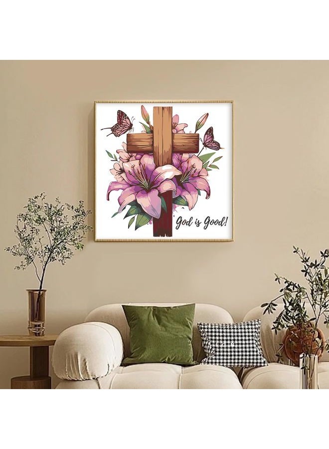 Camocin Framed Paint by Numbers Kit for Adults Beginner Without Easel, Cross Flowers Adult Paint by Number Kits on Canvas with Frame, Religious Paints by Numbers Kit for Gift Home Wall Decor 10 x 10 Inch - Image 2