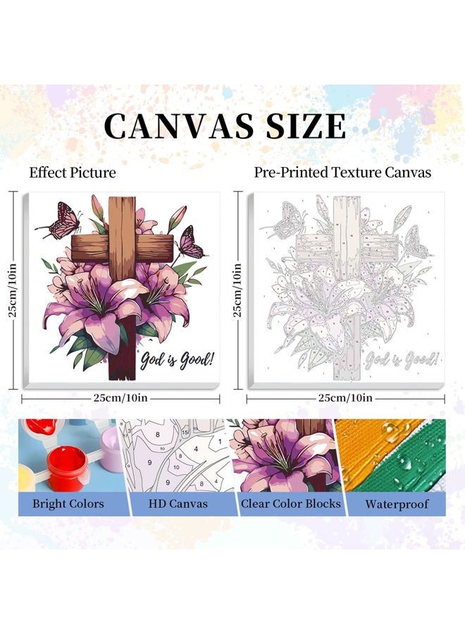 Camocin Framed Paint by Numbers Kit for Adults Beginner Without Easel, Cross Flowers Adult Paint by Number Kits on Canvas with Frame, Religious Paints by Numbers Kit for Gift Home Wall Decor 10 x 10 Inch - Image 3