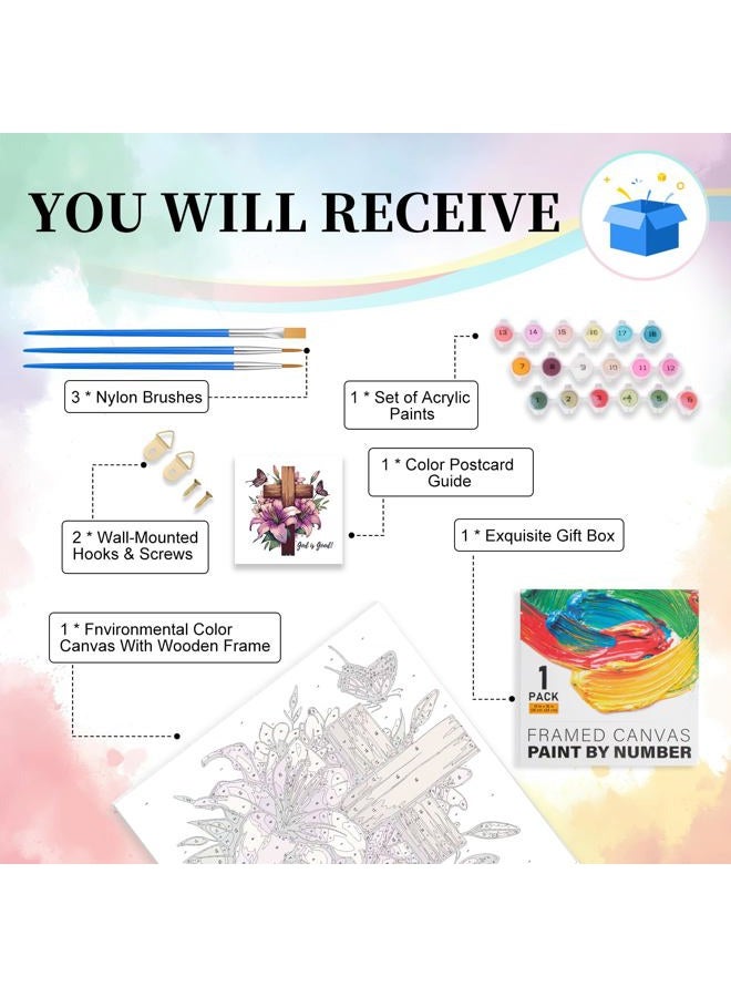 Camocin Framed Paint by Numbers Kit for Adults Beginner Without Easel, Cross Flowers Adult Paint by Number Kits on Canvas with Frame, Religious Paints by Numbers Kit for Gift Home Wall Decor 10 x 10 Inch - Image 5