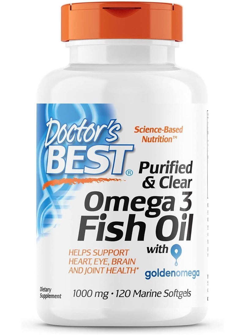 Doctor's BEST Purified And Clear Omega 3Fish Oil No Reflux Supports Heart Eyes Brain And Joint Health 120 Count  - Image 1