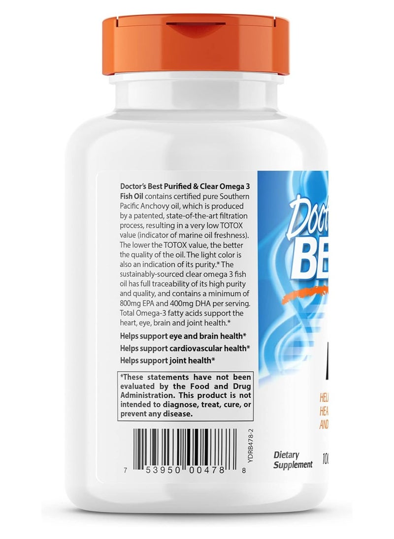 Doctor's BEST Purified And Clear Omega 3Fish Oil No Reflux Supports Heart Eyes Brain And Joint Health 120 Count  - Image 2
