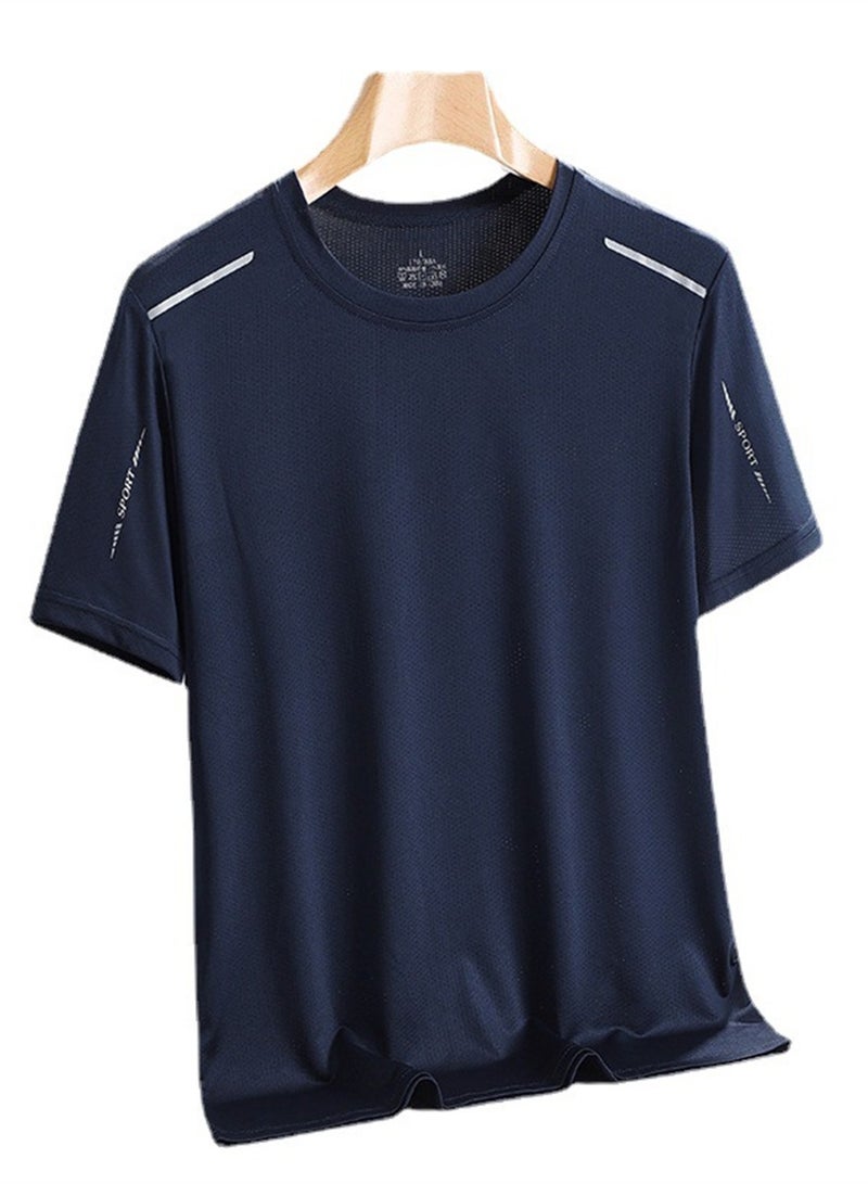 Ice silk T-shirt men's quick-drying short-sleeved T-shirt summer high-elastic ice-feel breathable trendy top - Image 1