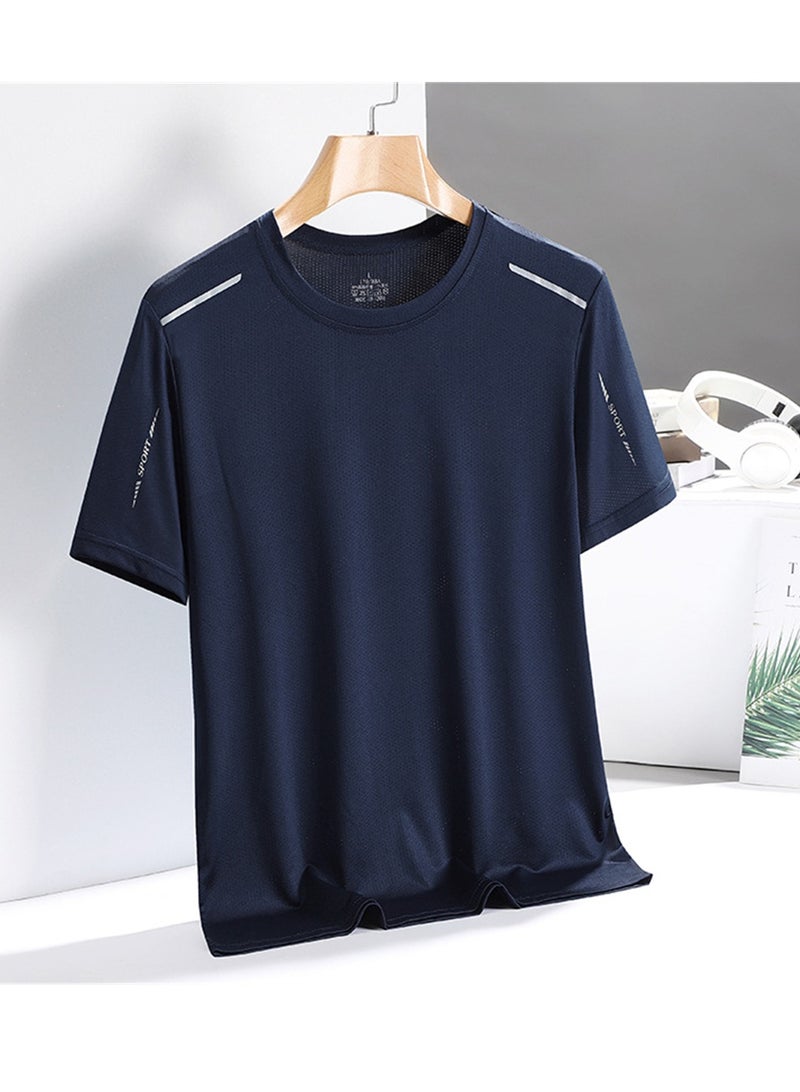 Ice silk T-shirt men's quick-drying short-sleeved T-shirt summer high-elastic ice-feel breathable trendy top - Image 2