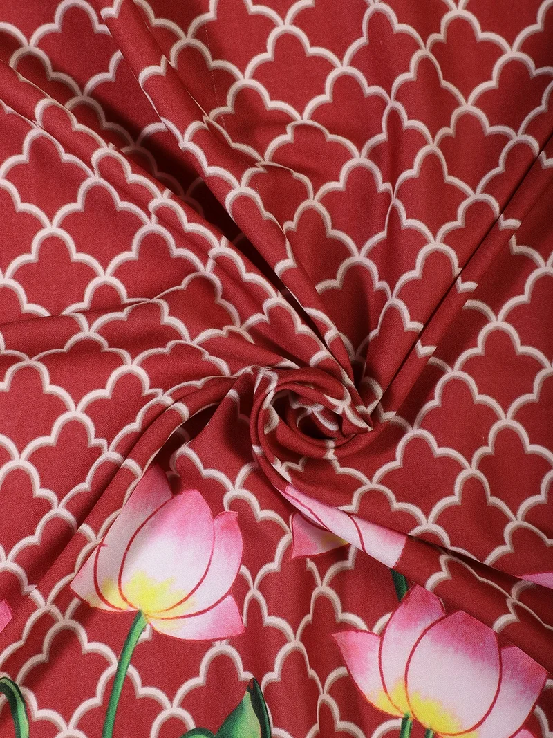 أيه كيه إس Red Lotus Pond Print Fabric One Meter