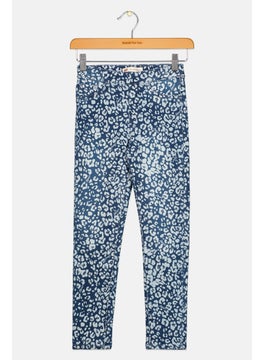 Kids Girl Allover Printed High Rise Jeggings, Blue