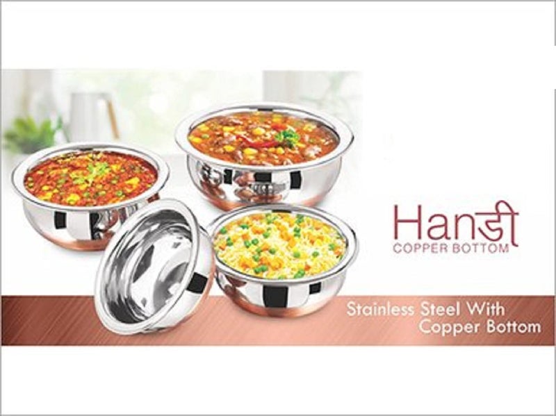 RBGIIT Store Stainless Steel Copper Bottom Cookware Handi Cooking Bowl Serving Biryani Punjabi Pot Pan Combo HandiUrli Set of 4 - Image 2