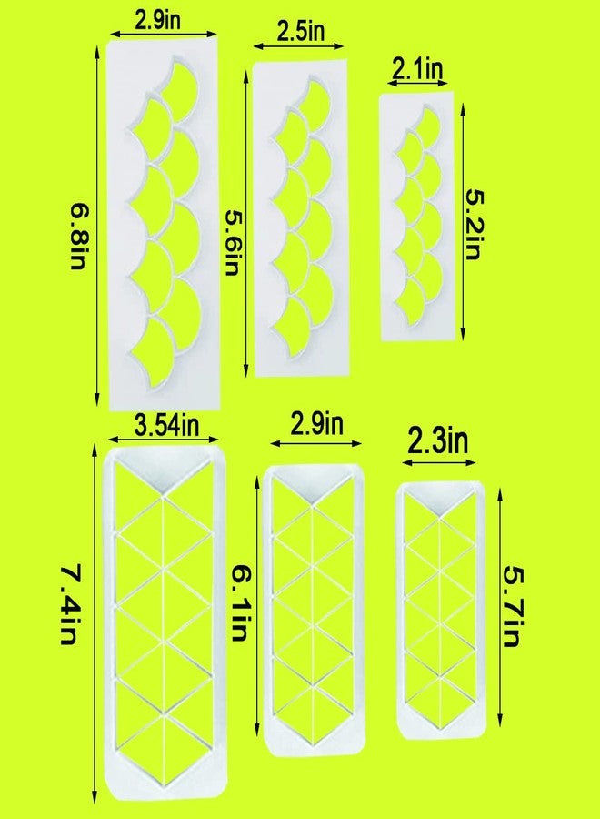 PKEAFC 12 Pcs Cake Fondant Cutter, Fish Scale Fondant Cutters 4 Size Geometric Biscuit Cutters Cake Decorating Cookie Cutter Cake Border Decorating Tool for Square & Hexagon Cookie Cutters - Image 2