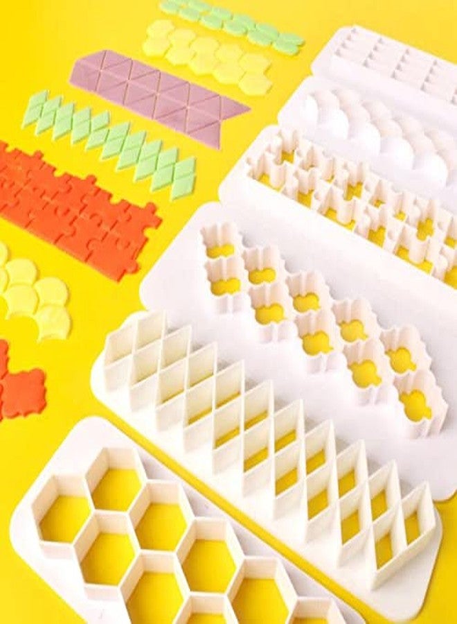 PKEAFC 12 Pcs Cake Fondant Cutter, Fish Scale Fondant Cutters 4 Size Geometric Biscuit Cutters Cake Decorating Cookie Cutter Cake Border Decorating Tool for Square & Hexagon Cookie Cutters - Image 4