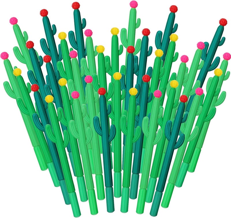Teling 36 قلم رولر على شكل صبار مجموعة أقلام جل نباتية مبتكرة قلم جيل أسود على شكل صبار مع زهرة لمستلزمات المدرسة الصيفية المنزلية والمكتب هدية 3 ألوان - Image 1