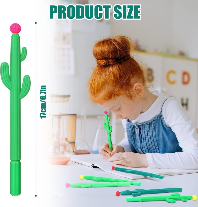 Teling 36 قلم رولر على شكل صبار مجموعة أقلام جل نباتية مبتكرة قلم جيل أسود على شكل صبار مع زهرة لمستلزمات المدرسة الصيفية المنزلية والمكتب هدية 3 ألوان - Image 2