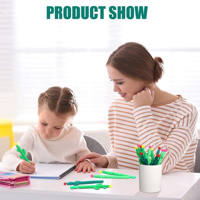 Teling 36 قلم رولر على شكل صبار مجموعة أقلام جل نباتية مبتكرة قلم جيل أسود على شكل صبار مع زهرة لمستلزمات المدرسة الصيفية المنزلية والمكتب هدية 3 ألوان - Image 4