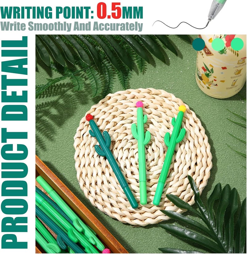 Teling 36 قلم رولر على شكل صبار مجموعة أقلام جل نباتية مبتكرة قلم جيل أسود على شكل صبار مع زهرة لمستلزمات المدرسة الصيفية المنزلية والمكتب هدية 3 ألوان - Image 3
