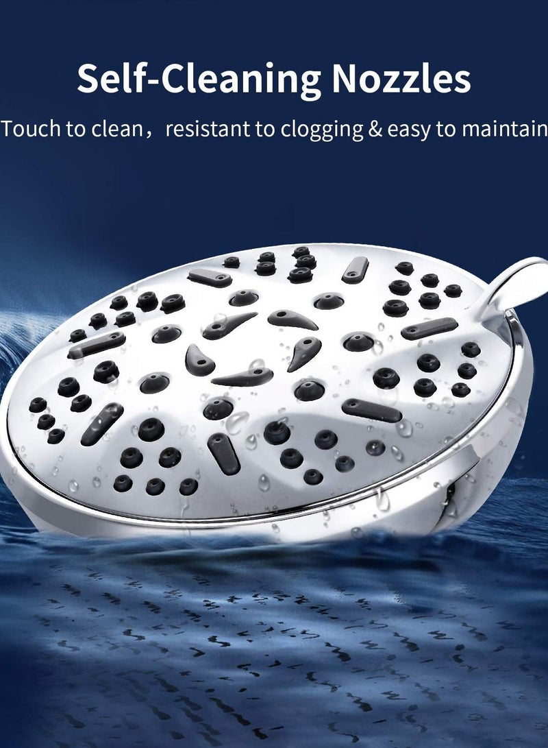 Shower Head, Rainfall ShowerHead, 6 Inches High-Pressure with 9 Spray Modes - Replacement for Bathroom Heads Anti-Clogging Silicone Nozzles, Brass Angle-adjustable Ball Joint - Image 2