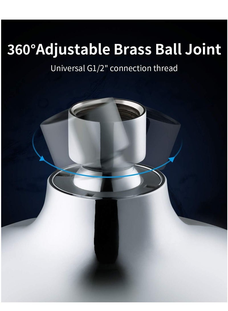 Shower Head, Rainfall ShowerHead, 6 Inches High-Pressure with 9 Spray Modes - Replacement for Bathroom Heads Anti-Clogging Silicone Nozzles, Brass Angle-adjustable Ball Joint - Image 3
