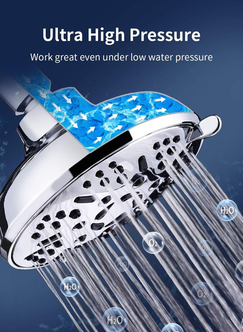 Shower Head, Rainfall ShowerHead, 6 Inches High-Pressure with 9 Spray Modes - Replacement for Bathroom Heads Anti-Clogging Silicone Nozzles, Brass Angle-adjustable Ball Joint - Image 4