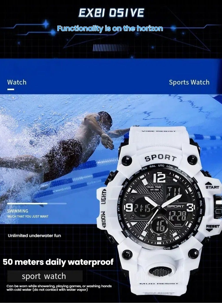 Sanda Watches for Men Multifunctional Waterproof Watch Outdoor Sports Chronograph Electronic Watch White - Image 5