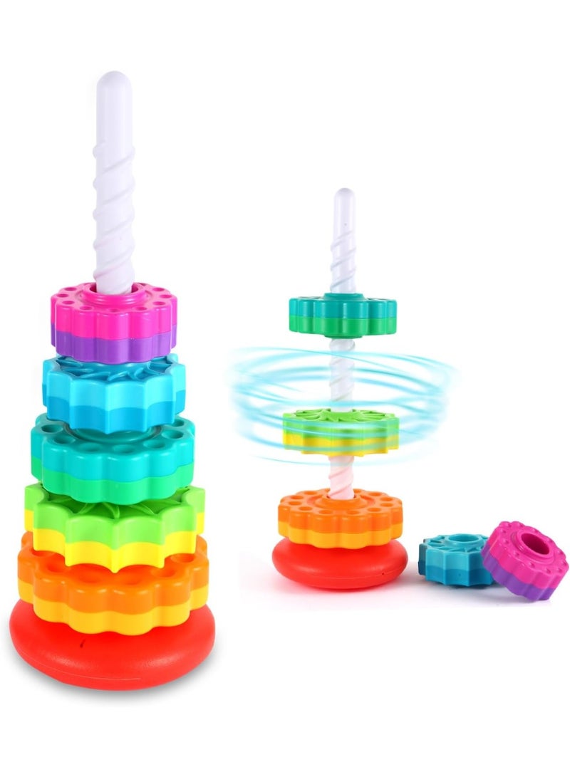 Relex Spinning Stacking Toys, Rainbow Tower, Kids Stackable Spinning Toy, Educational Toy for Toddlers 1-3, Strong ABS Plastic, Color & Shape Recognition, Builds Sensory & Motor Skills - Image 1