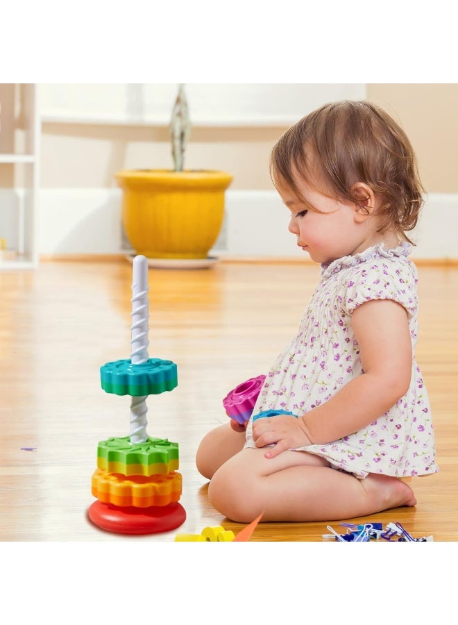 Relex Spinning Stacking Toys, Rainbow Tower, Kids Stackable Spinning Toy, Educational Toy for Toddlers 1-3, Strong ABS Plastic, Color & Shape Recognition, Builds Sensory & Motor Skills - Image 4