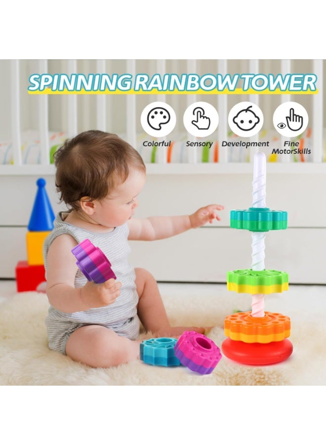 Relex Spinning Stacking Toys, Rainbow Tower, Kids Stackable Spinning Toy, Educational Toy for Toddlers 1-3, Strong ABS Plastic, Color & Shape Recognition, Builds Sensory & Motor Skills - Image 2