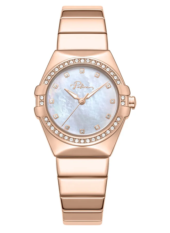 بوليس Cosmos Women’s 29mm Rose Gold Watch with White Mother-of-Pearl Dial, 12 White Stones & 316L Stainless Steel Bracelet