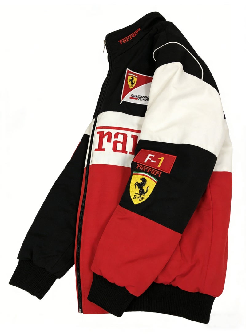 F1 Racing Jacket - Black/Red/White Color Block, Shell/OMP Sponsor Logos, Full-Zip Design, Premium Polyester Fabric, Official Motorsport Apparel for Fans & Daily Casual Styling - Image 2