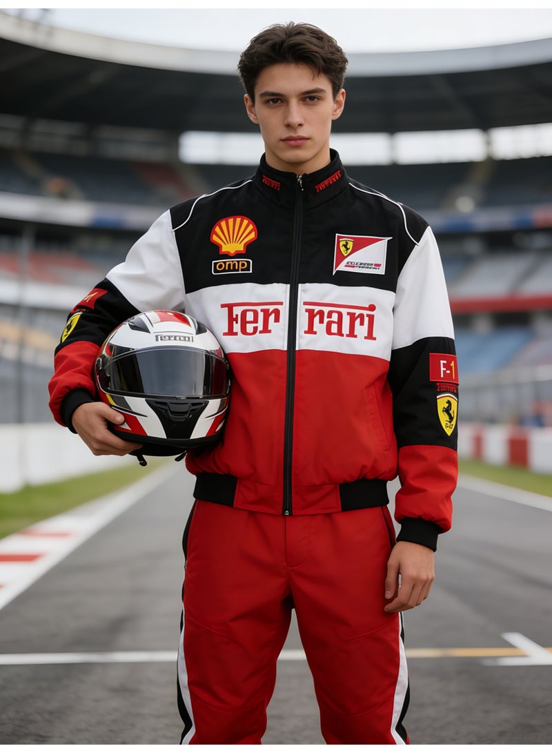 F1 Racing Jacket - Black/Red/White Color Block, Shell/OMP Sponsor Logos, Full-Zip Design, Premium Polyester Fabric, Official Motorsport Apparel for Fans & Daily Casual Styling - Image 3