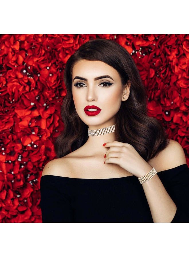 Zealmer 5 Row Rhinestone Choker Necklace & Stretch Bracelet for Women Gold Tone, Metal, Cubic Zirconia - Image 2