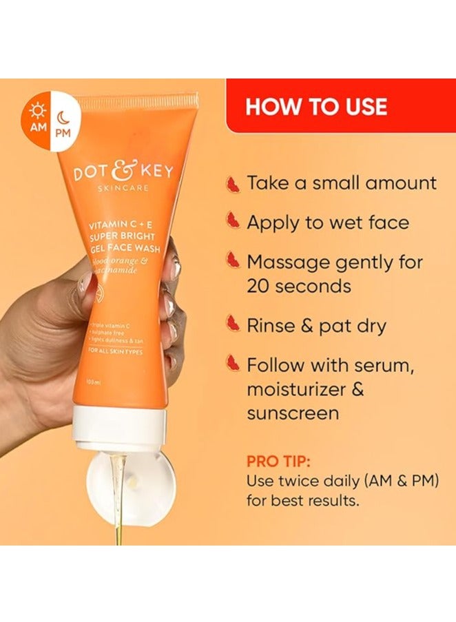 DOT & KEY Vitamin C + E Super Bright Gel Face Wash For Glowing And Brightening Skin | All Skin Types| With Triple Vitamin C| Face Wash For Women & Men|100 Ml - Image 2