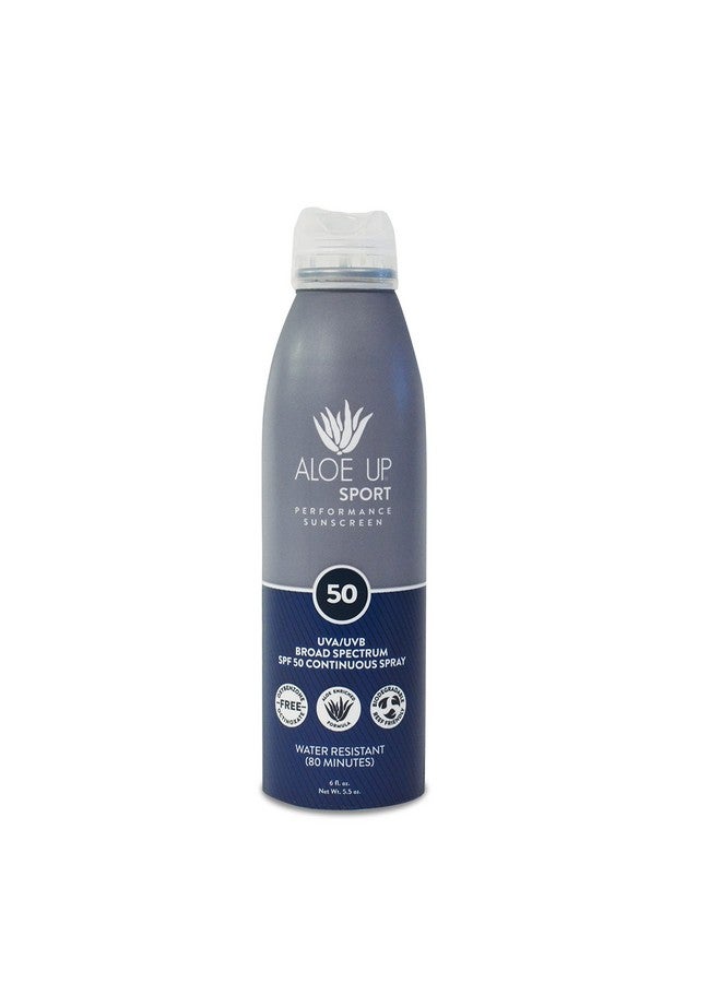 Aloe Up Loe Up Sport Spf 50 Sunscreen Spray Unscented Sunscreen Spray Protects From Uv With Aloe/Quickdrying Nongreasy Spray Safe For Face Or Body/Reef Safe Made In Usa / 6 Oz  - Image 1