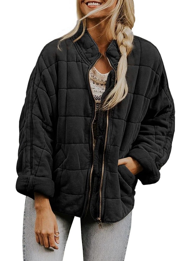 Solid Color Stand-up Collar Cotton Jacket European And American Women's Loose Long-sleeve Pocket Jacket
