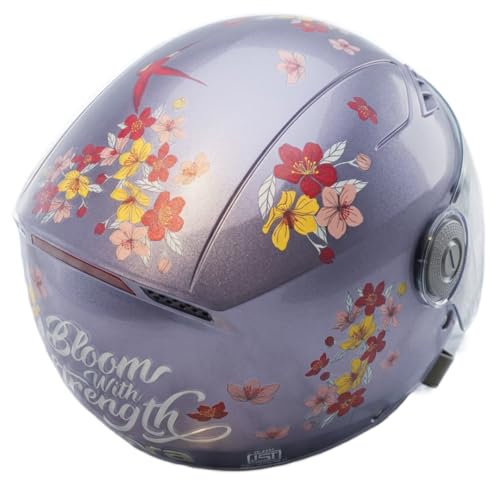 TVARRA Blossom Women’s Open Face Helmet with Printed Design, ISI Certified, Lightweight Material, Crafted for Women, Extreme Comfort fit with Clear Visor-(Lilac Blush,M) - Image 1