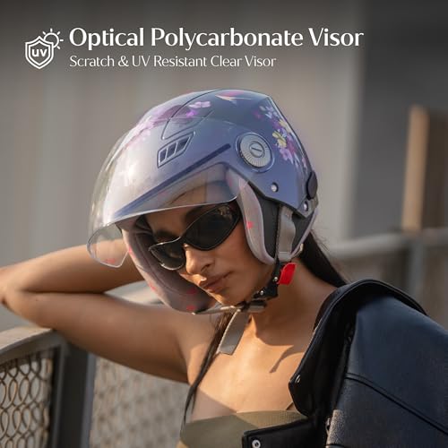 TVARRA Blossom Women’s Open Face Helmet with Printed Design, ISI Certified, Lightweight Material, Crafted for Women, Extreme Comfort fit with Clear Visor-(Lilac Blush,M) - Image 5
